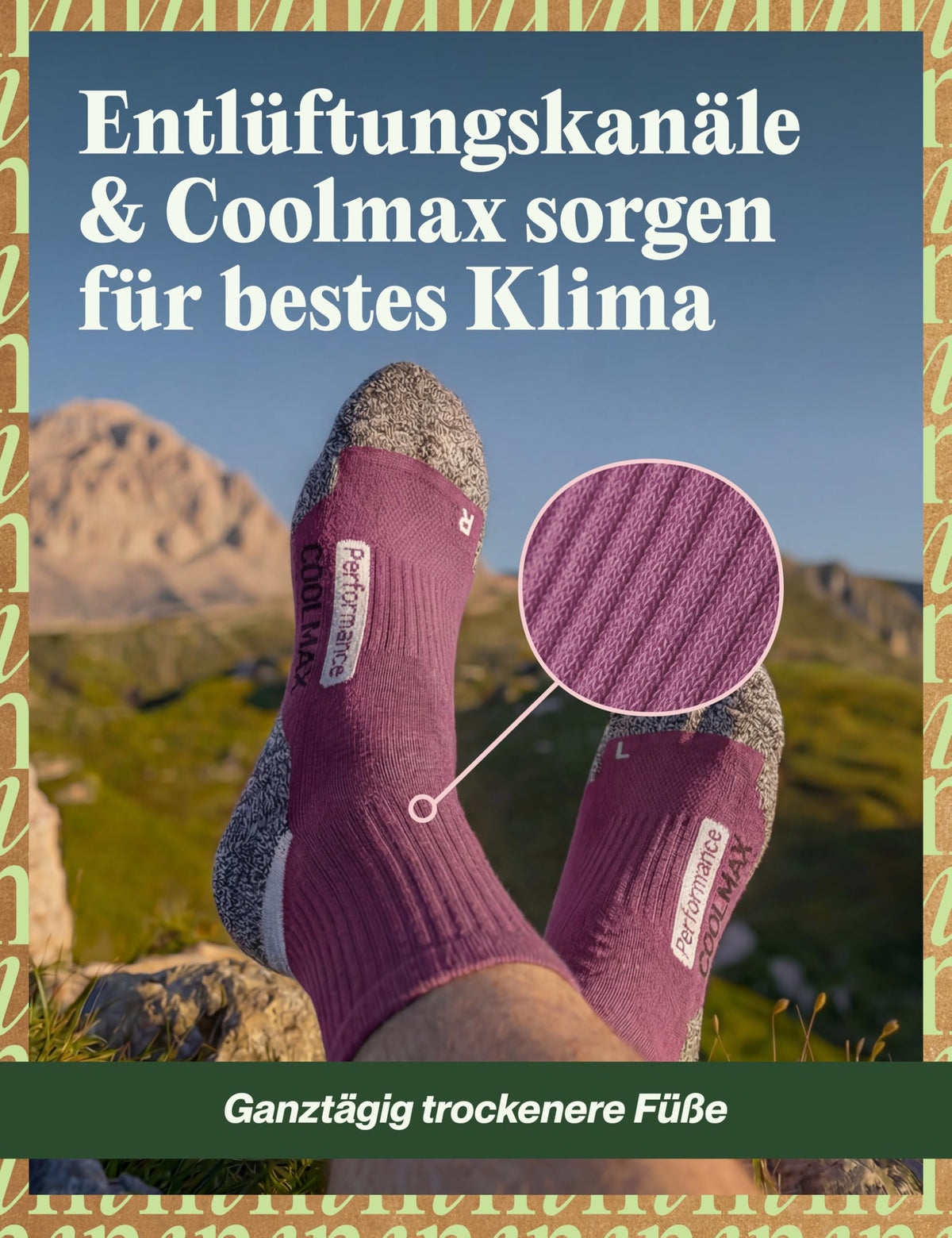 Piarini 2 Paar Coolmax Wandersocken Sommer Kurz, Atmungsaktiv, Anti Blasen & Geposltert - Outdoor Trekkingsocken Damen Herren - Gr. 35-38 bis 47-50