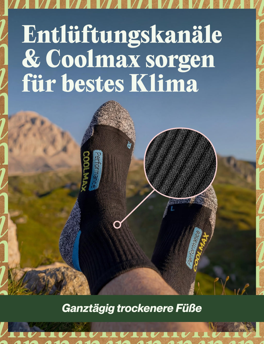 Piarini 2 Paar Coolmax Wandersocken Sommer Kurz, Atmungsaktiv, Anti Blasen & Geposltert - Outdoor Trekkingsocken Damen Herren - Gr. 35-38 bis 47-50