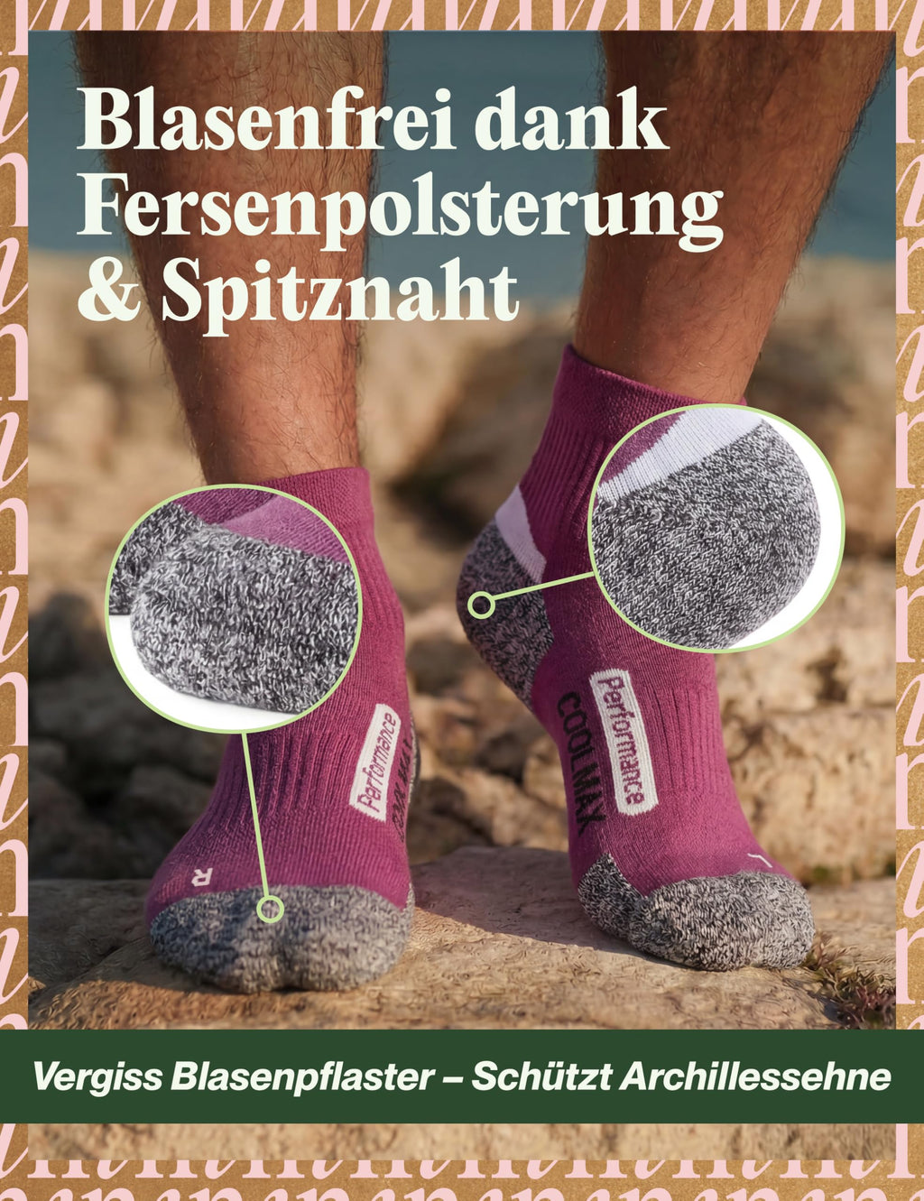 Piarini 2 Paar Coolmax Wandersocken Sommer Kurz, Atmungsaktiv, Anti Blasen & Geposltert - Outdoor Trekkingsocken Damen Herren - Gr. 35-38 bis 47-50