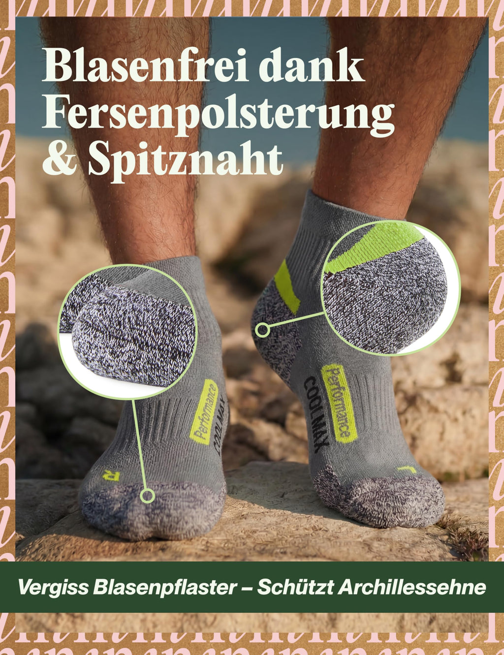 Piarini 2 Paar Coolmax Wandersocken Sommer Kurz, Atmungsaktiv, Anti Blasen & Geposltert - Outdoor Trekkingsocken Damen Herren - Gr. 35-38 bis 47-50