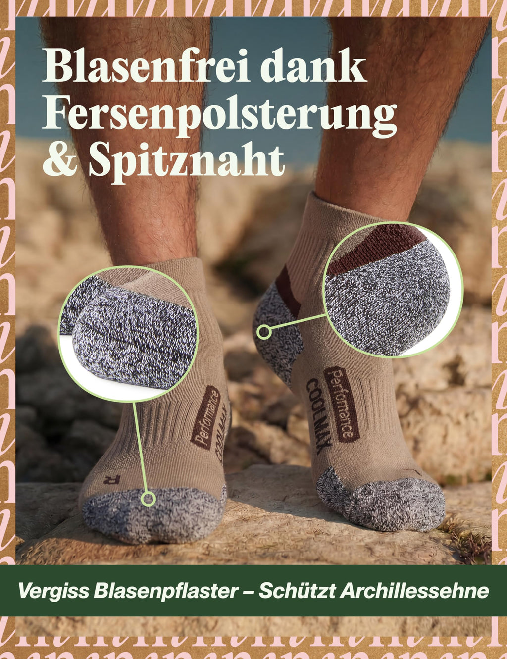 Piarini 2 Paar Coolmax Wandersocken Sommer Kurz, Atmungsaktiv, Anti Blasen & Geposltert - Outdoor Trekkingsocken Damen Herren - Gr. 35-38 bis 47-50