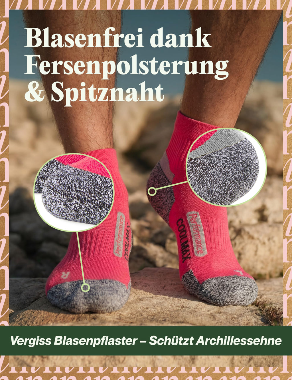 Piarini 2 Paar Coolmax Wandersocken Sommer Kurz, Atmungsaktiv, Anti Blasen & Geposltert - Outdoor Trekkingsocken Damen Herren - Gr. 35-38 bis 47-50