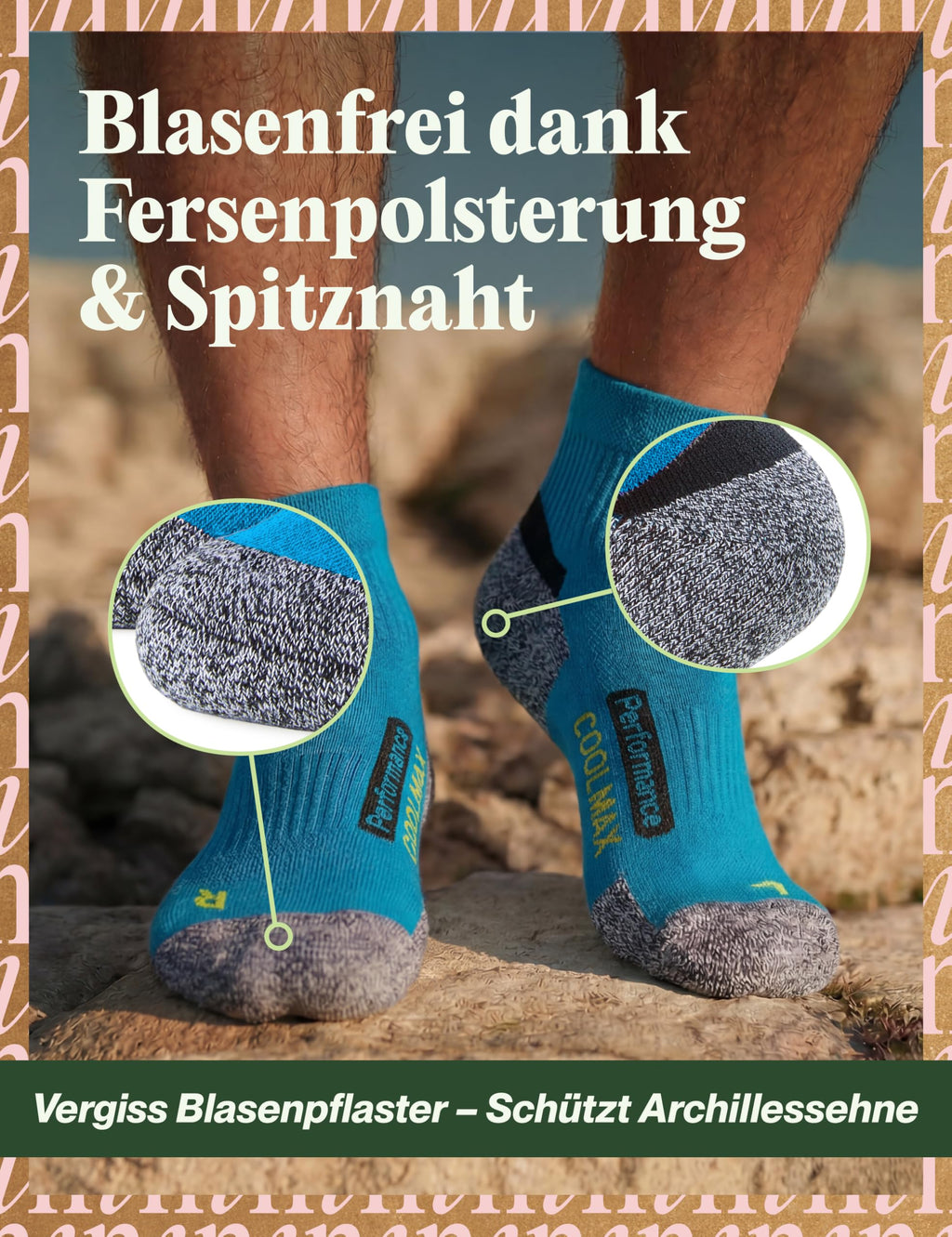 Piarini 2 Paar Coolmax Wandersocken Sommer Kurz, Atmungsaktiv, Anti Blasen & Geposltert - Outdoor Trekkingsocken Damen Herren - Gr. 35-38 bis 47-50