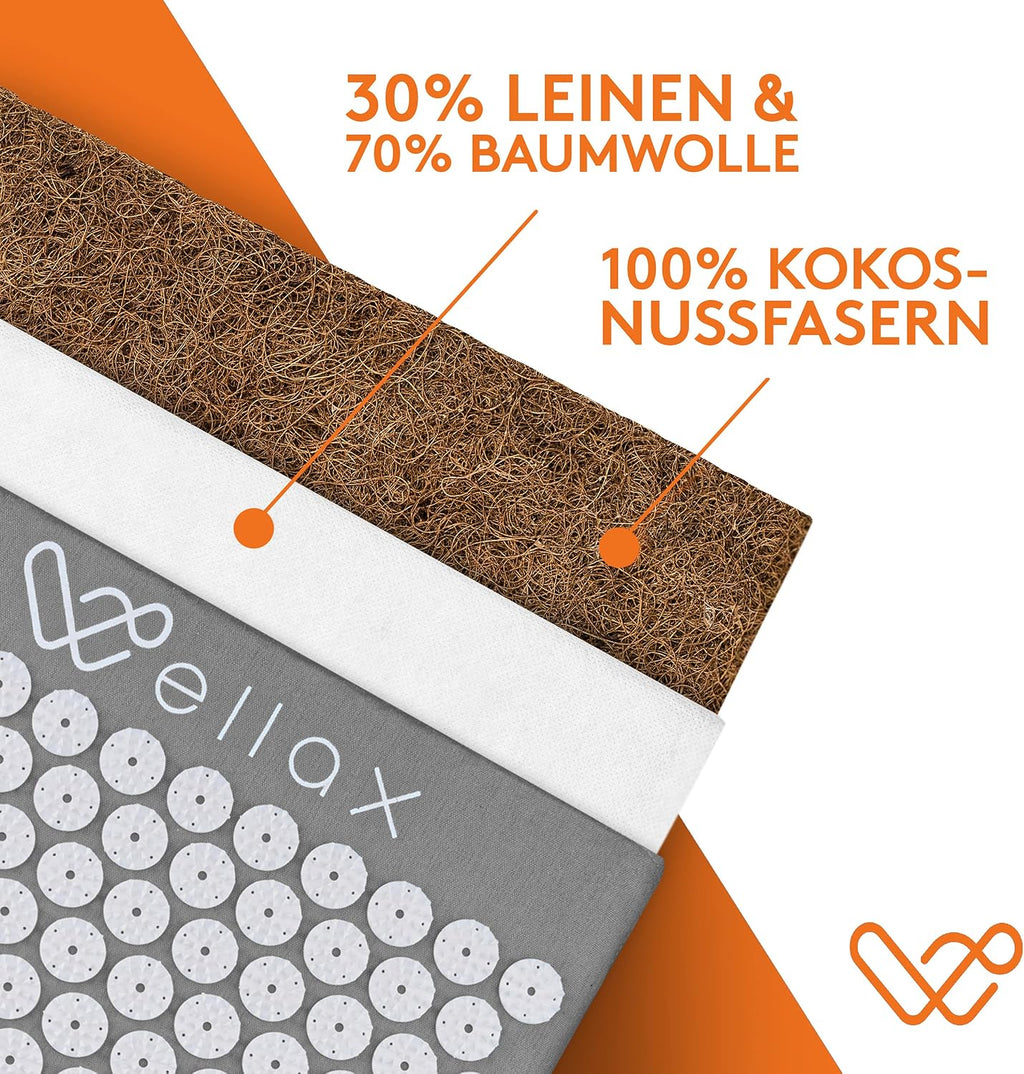 Wellax [Das Original] - Akupressurmatte mit Kissen - Gefüllt mit 100% Kokosfasern - Löst Verspannungen & fördert Durchblutung - Massage Matte mit Akupressurkissen - Ausgezeichnet von Vergleich.org
