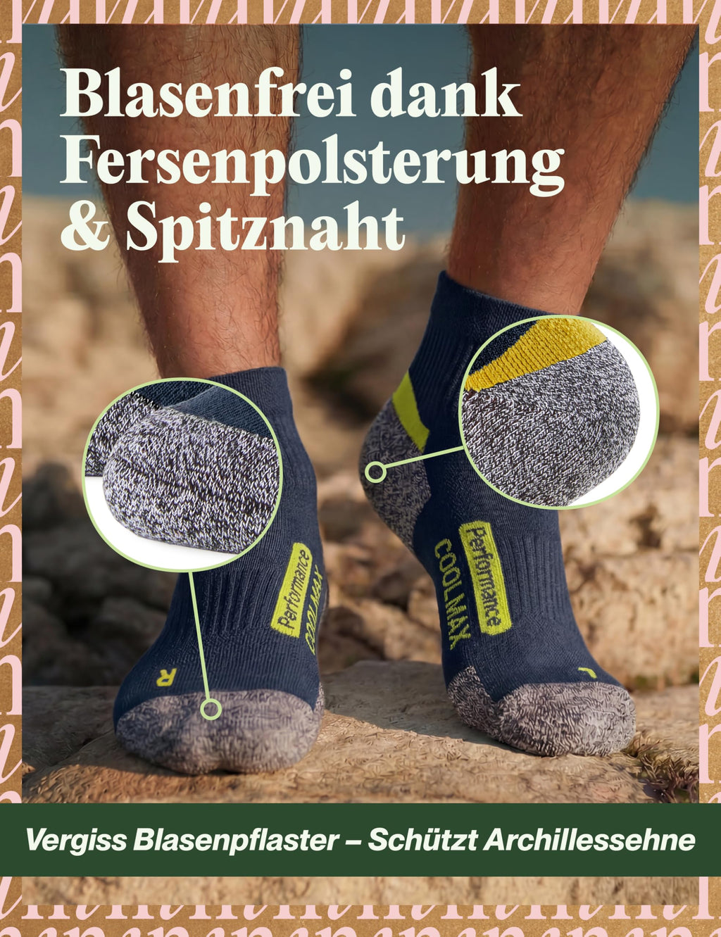 Piarini 2 Paar Coolmax Wandersocken Sommer Kurz, Atmungsaktiv, Anti Blasen & Geposltert - Outdoor Trekkingsocken Damen Herren - Gr. 35-38 bis 47-50