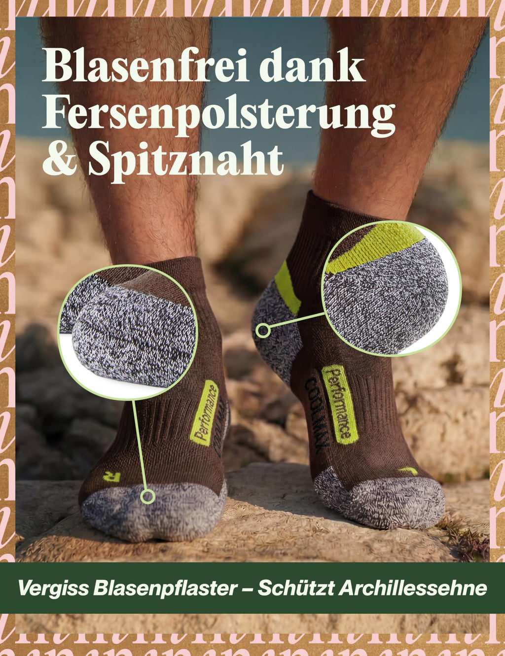 Piarini 2 Paar Coolmax Wandersocken Sommer Kurz, Atmungsaktiv, Anti Blasen & Geposltert - Outdoor Trekkingsocken Damen Herren - Gr. 35-38 bis 47-50